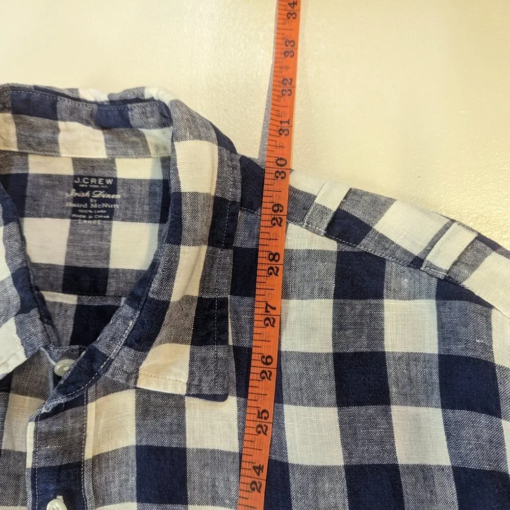J. Crew Size Large 100% Linen Navy/White Checkered Button Down